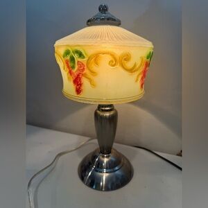 Vintage Metal Base Art Deco Green Painted  Boudoir Table Lamp 3- Way Touch